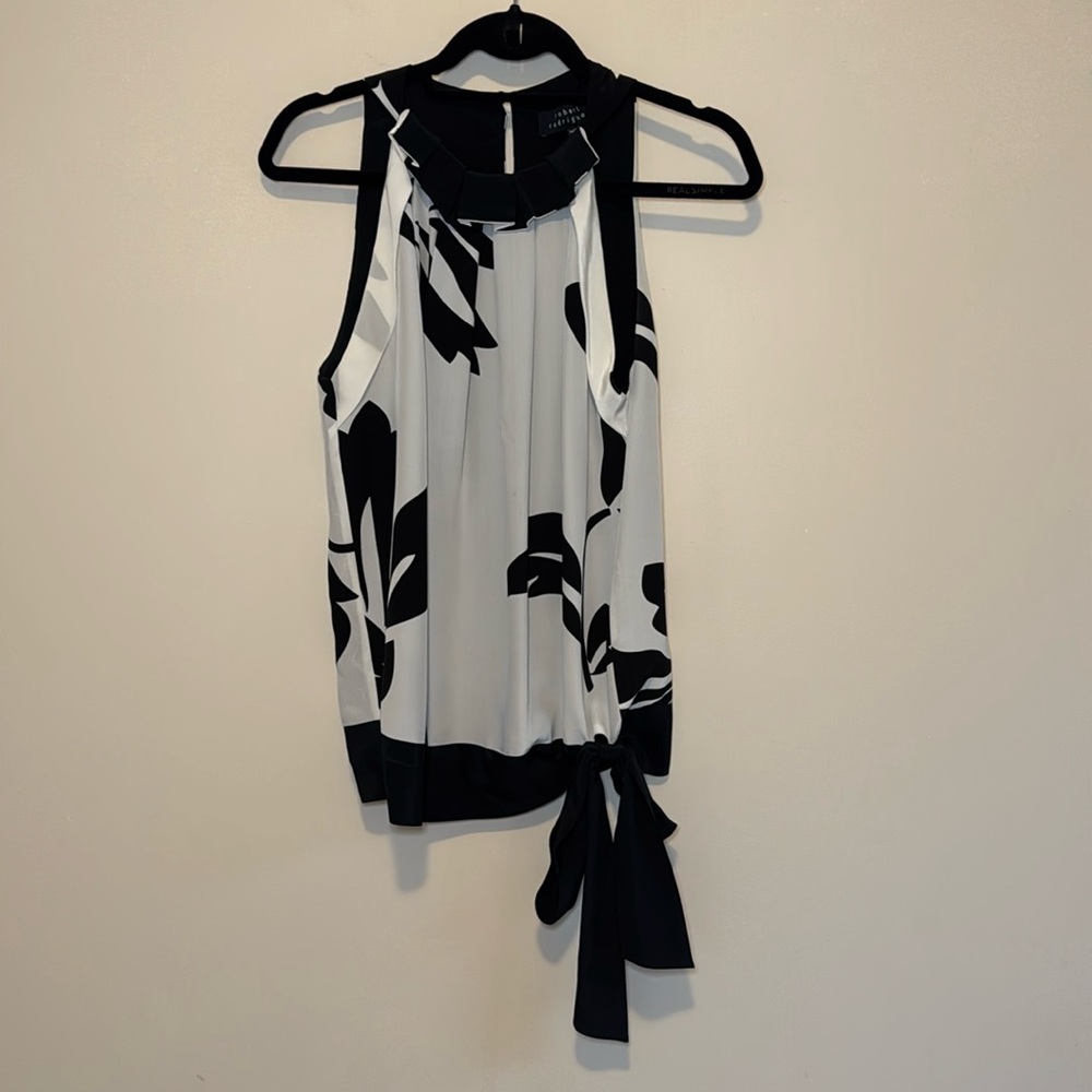 Lk NEW ROBERT RODRIGUEZ sleeveless silk top shirt black white size 8